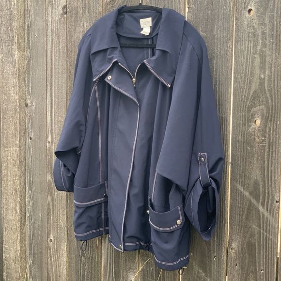 Navy blue & white chain stitch sailor style oversized crop sleeve summer jacket - Picture 8 of 12